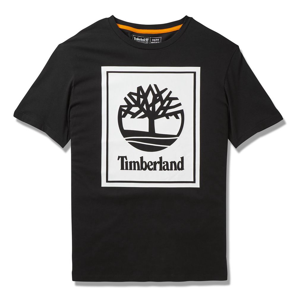 Timberland Mens T-Shirts Short-Sleeve Logo - Black/White - India EL1927065